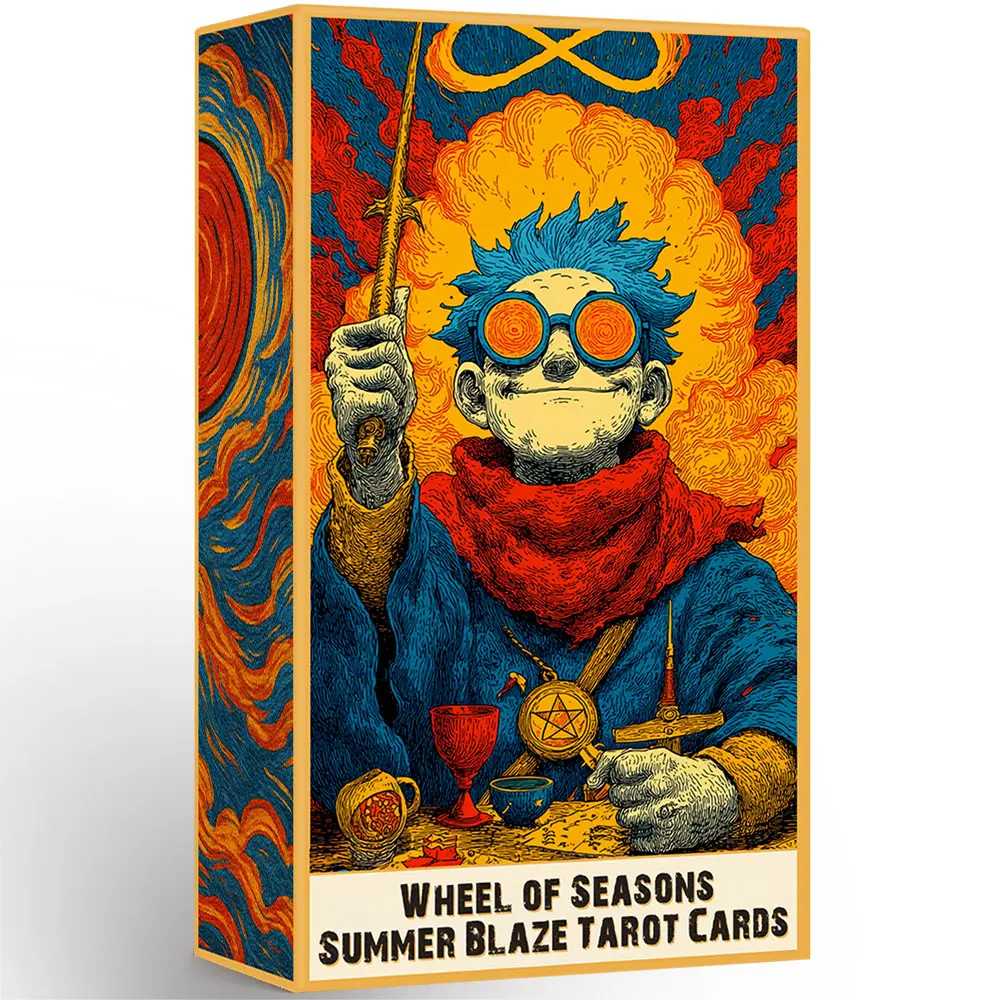 Wheel Of Seasons Cards, Summer Blaze Tarot Deck, 80 Red Edged Cards, 13x8 Cm, Beginner Card Game, Ideal for New Players