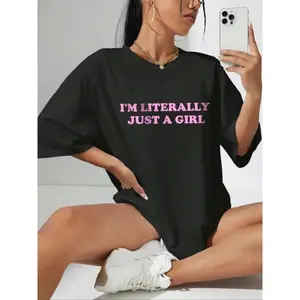 Women's Letter Print Round Neck Tee, Vintage Trendy Casual Half Sleeve T-shirt for Daily Wear,Ladies Summer Clothing