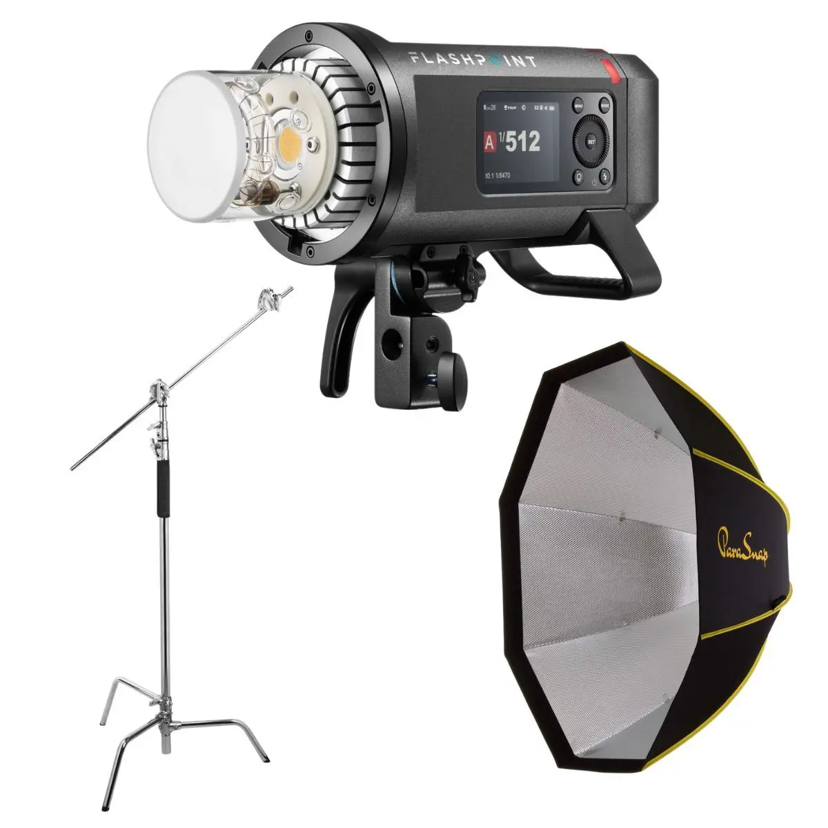 Flashpoint XPLOR 600 PRO II R2 TTL AIO Flash, w/44" Softbox  10' C-Stand