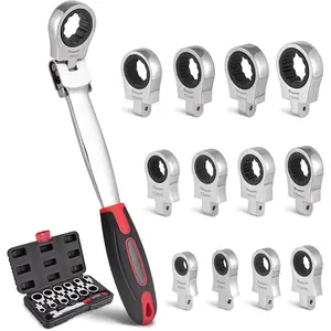 12-in-1 Interchangeable Head Ratcheting Wrench Set,8-19mm Flex Head for Tight Spaces,Mechanic Tool Set,Father's Day Gift for Dad