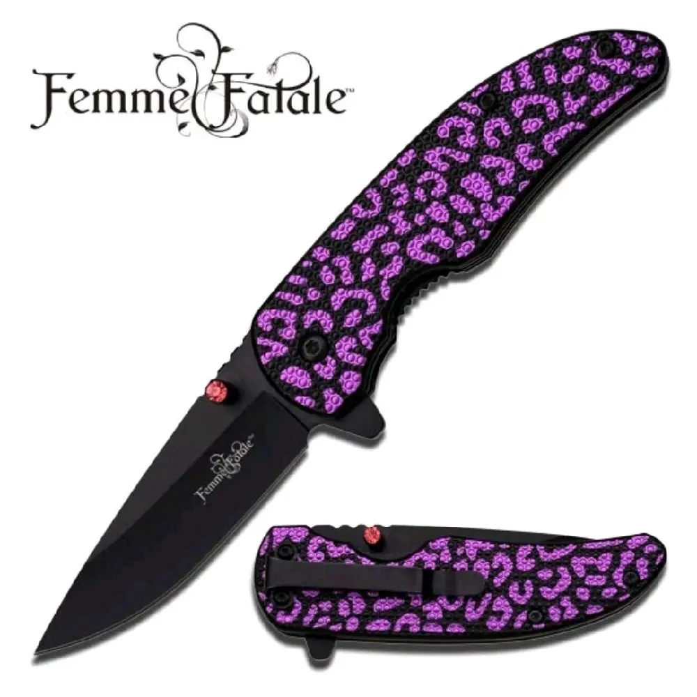 Purple Leopard Print Spring Assist Folding Knife Purple Leopard Print Spring Assist Folding Knife