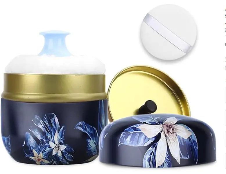 Body Powder Puff and Container Set – 3.15" Portable Empty Loose Dusting Powder Box with Soft Plush Puff & Lid for Body, Baby & Travel (Dark Night Floral)