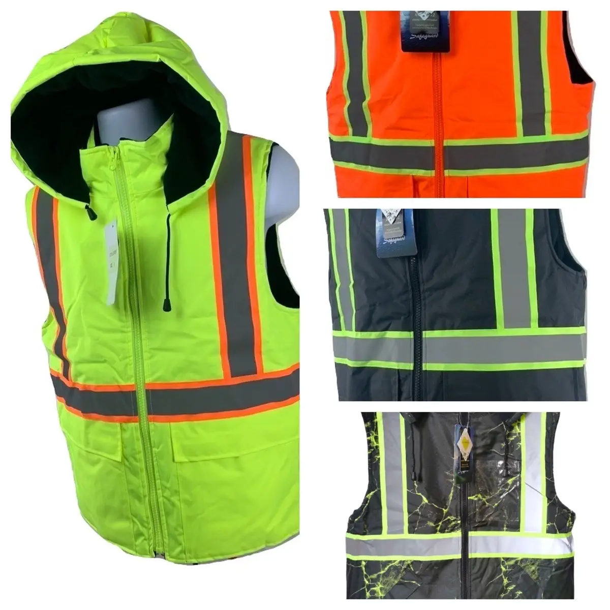 Safety Fleece Lining Vest High Visibility Reflective Striking Clothes for Men Winter Warm Hooded Jacket