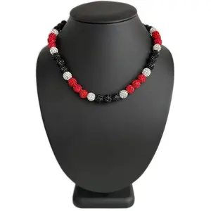Iced Bling Disco Ball Rhinestone Crystal Bead Baseball Necklace Red Black