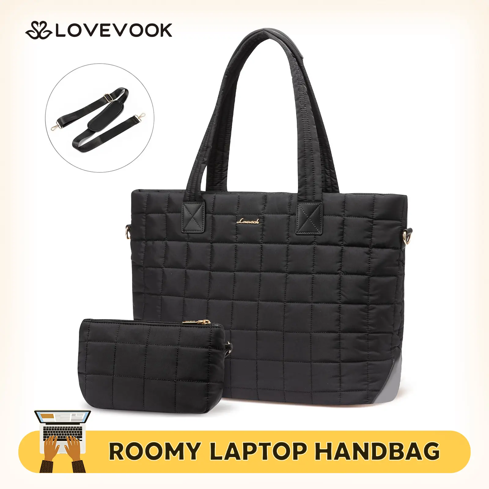 LOVEVOOK Puffer Tote Bag for Women,32L Large Capacity Diamond Quilted Work Handbag,Wear-resistant and Anti-fouling Lightweight Travel Bag,Fashion Multi-pocket Casual Fitness Bag,Suitable for Multiple Scenes,TikTokShopBackToSchool
