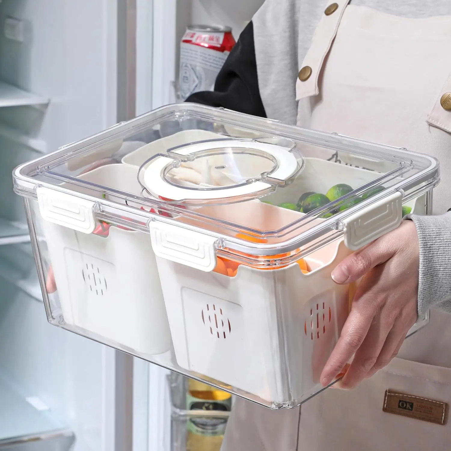 Airtight Fruit Storage Containers for Fridge with Lid & Handle, BPA-Free Snack Box Container with  Removable Colanders, Berry Vegetable Fresh Produce Saver, Clear Refrigerator Organizer Bins