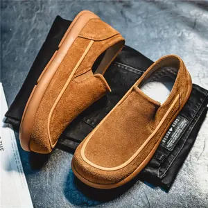 2025 New Spring Summer Autumn Lightweight Breathable Slip-On Shoes for Men Boy Footwear Leather Flat Rubber Daddy Pedal Maroon