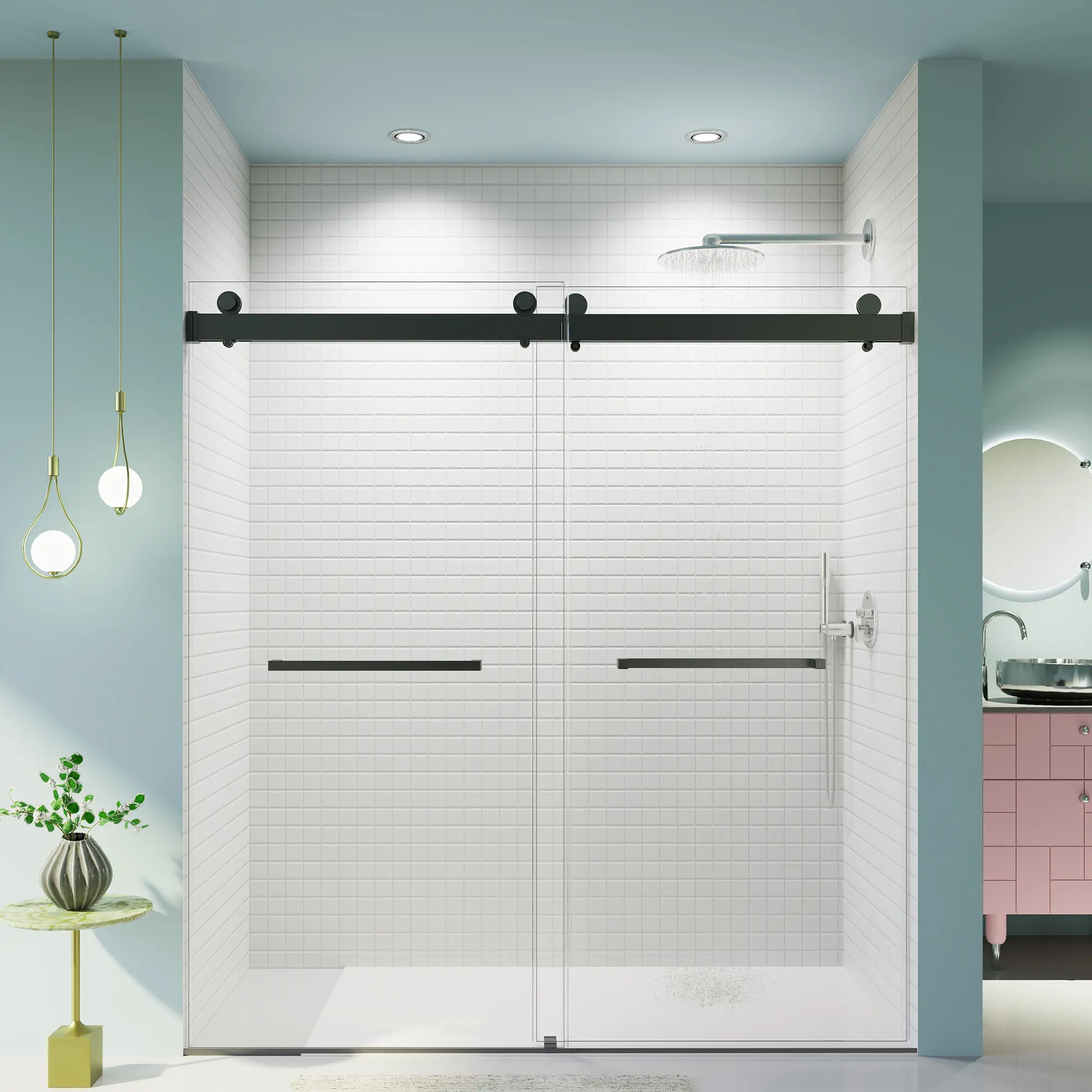 68-72 inches *76 inches Frameless Double Sliding Soft-Close Shower Door, 3/8 inches (10mm) Thick SGCC Tempered Glass Door, Matte Black