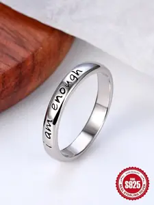 925 Silver Color Simple Design Wide Band I Am Enough Unique Rings, Unisex Vacation Party Jewelry, Unique Encouraging Text, Encouraging Message Rings, Statement Ring