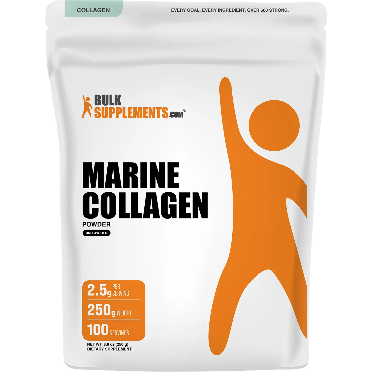 BulkSupplements Gluten-Free Natural Dietary Supplement - Sugar-Free Marine Collagen Powder for Adults - Collagen Supplements Support Skin Care, Stronger Hair & Nails - 250g, 2.5g per Serving