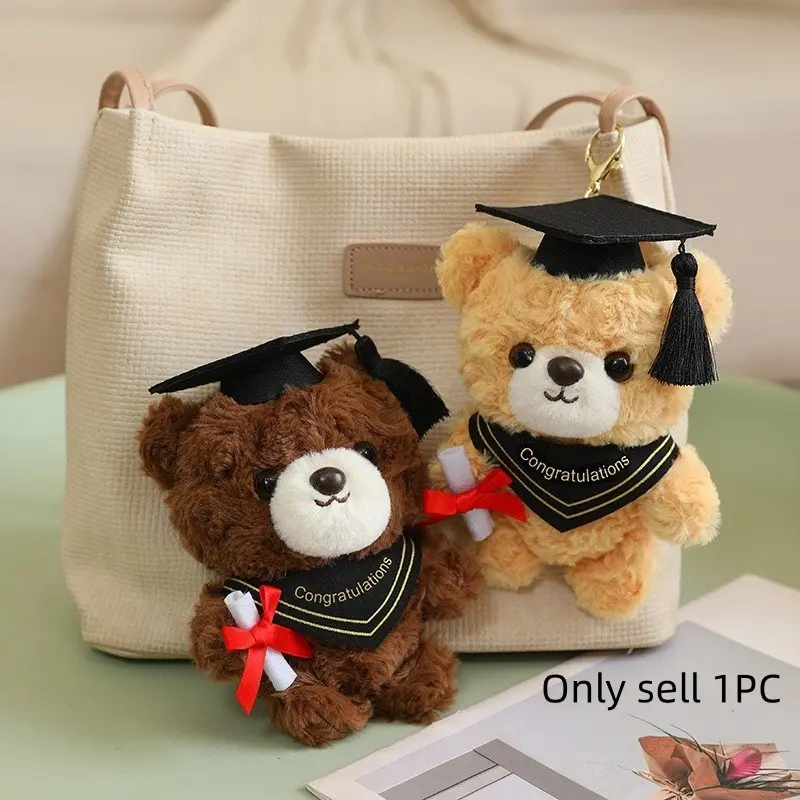 Graduation Bear Plush Toy with Doctor Hat, Cute Graduation Soft Cuddly Snuggle Bear Gift for Students, Soft Huggable Stuffed Animal for Congratulations