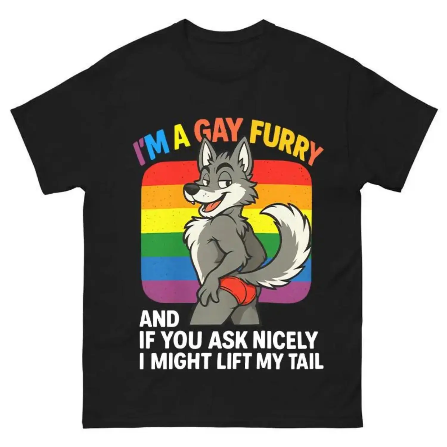 Women's Short-Sleeve Graphic T-Shirt, Gay Furry Pride Streetwear Top, Rainbow Fox Design, Cute LGBTQ Gift for Furry Fans