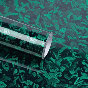 Green Forged Carbon Fiber Vinyl Wraps  Car Self-adhesive Hood Films With Air Release Technology High Gloss Auto Interior Exterior Diy Use Rolls 1ft X 10ft