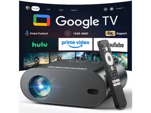 [Google TV/Voice Control]GooDee 4K UHD Smart Projector with WiFi and Bluetooth, Portable Movie Projector Applicable Netflix,Prime Video,YouTube Built-in, Dolby Sound Home Theater for Indoor/Outdoor
