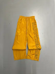 Happy Memories Nylon Wide-Leg Track Pants - Mustard Gold