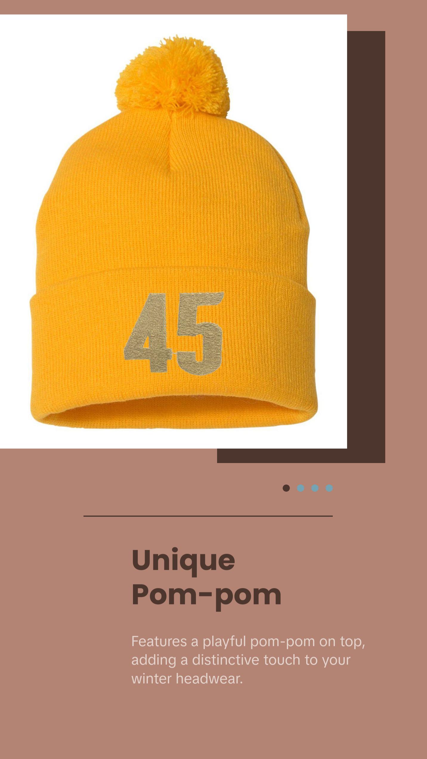 Gold 45 Trump Embroidered Knit Beanie Pom Cap