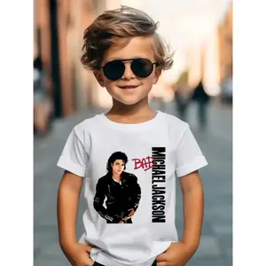 Kids Michael Jackson Rock N Roll T-Shirt – Cool Summer Casual Tee for Boys & Girls, Fashion Crew Neck Top, Birthday Gift, Trendy Kids Clothes, Music Fan Apparel