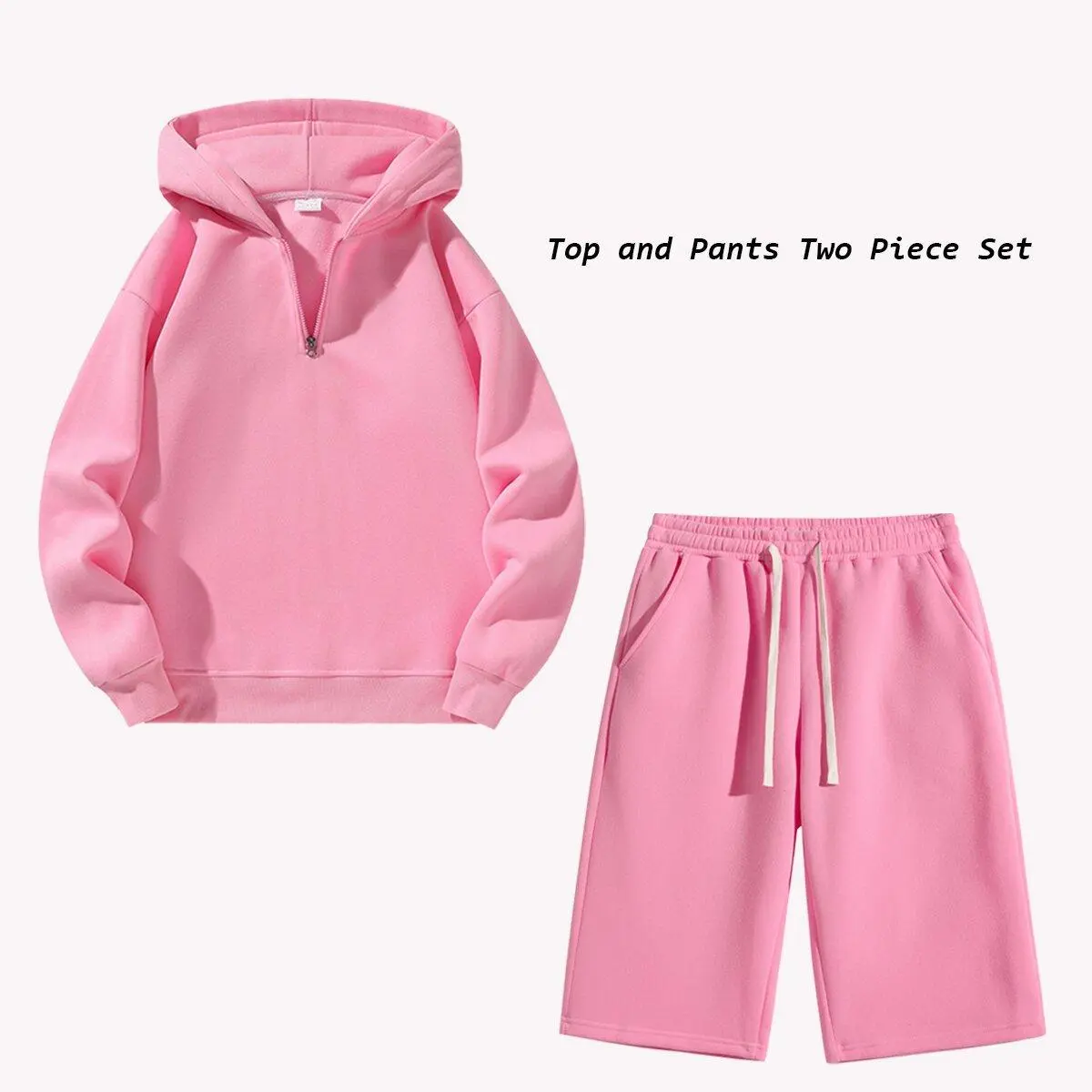 Men's 2-Piece Athleisure Clothing Set, Half-Zip Long-Sleeve Hooded Sweatshirt & 3/4 Length Slim-Fit Wide-Leg Athletic Shorts, Adjustable Drawstring Elastic Waistband, Solid Color, Streetwear for All Seasons, 2 Piece Sets, Men's 2 Piece Sets