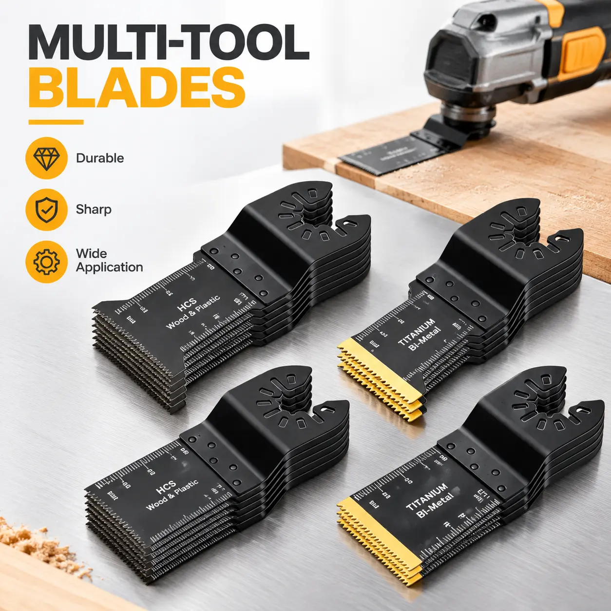 Multitool Saw Blades, Titanium Blades for Metal Cutting, Universal Fit Multi Tool Blades for Wood, Plastic and Nails