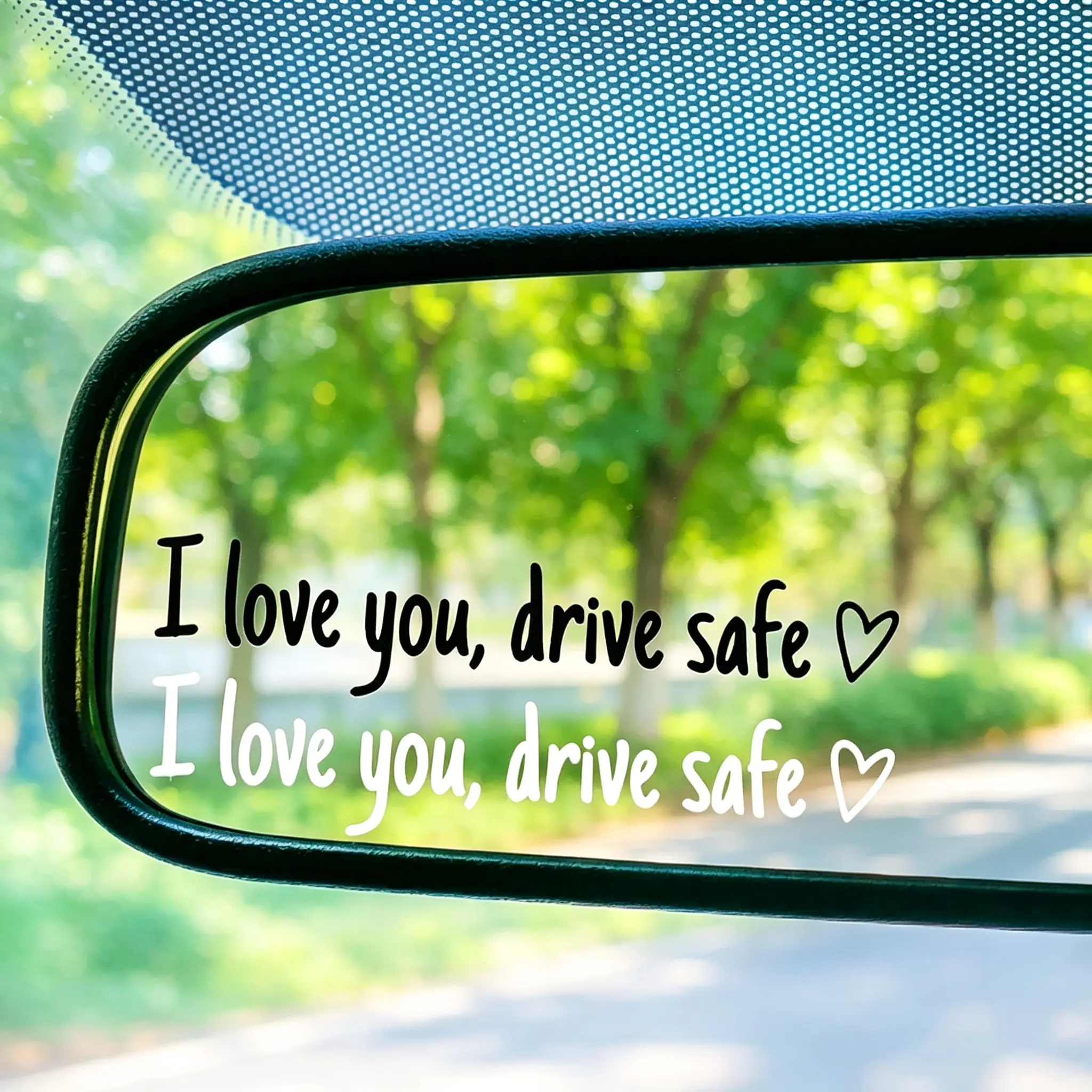 4 Pieces I Love You Drive Safe Mirror Stickers, Waterproof Vinyl Car Decals, Cute Decor for Rearview Mirror, Window & Windshield, Funny Car Accessories, Romantic Valentine's Day Gifts for Her and Him, Black & White