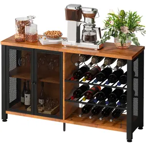VEVOR Wine Bar Cabinet with Removable Wine Rack,  Wine Table for Liquor with Glass Holder, Wine Rack and Metal Sideboard, Farmhouse Wood Coffee Bar for Living Room, (47 Inch, Rustic Oak) Set Utensils