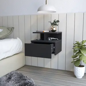 Floating Nightstand Flopini, One Drawer, Black Wengue Finish