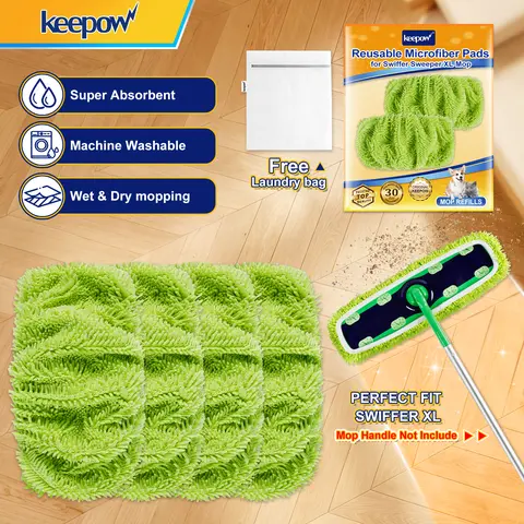 KEEPOW Reusable Microfiber Chenilles Pads for Swiffer XL, All 17*5 Inches Flat Mop 4/2 Pcs(mop is not include)