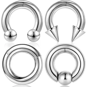 4 count 8G Septum Ring Kit - Surgical Steel Stretched Piercing  for Lip, Nose, Helix, Tragus - Hoop Earrings for Women Men,  12mm