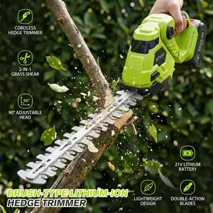 Handheld 2-in-1 Cordless Hedge Trimmer & Grass Shear, 21V Electric Shrub Trimmer with Strong Power, Battery Operated Portable Pruning Tool for Garden Yard Bushes