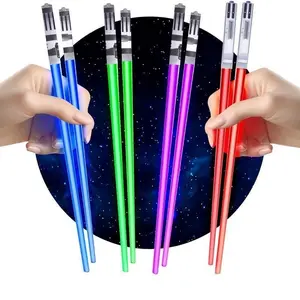 4 Pairs Reusable Saber-Style LED Chopsticks - 8 Color Modes Party Favors Glowing Tableware
