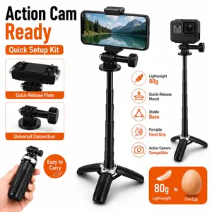 Universal Camera Hand Grip Tripod, 2-In-1 Phone & Action Camera Mount, Lightweight 80g Stabilizer for Dslr, Gopro, Smartphone Vlogging