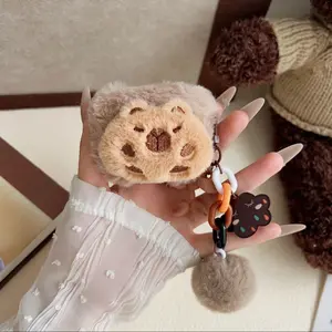 Cartoon Whimsical Water Buffalo Earphone Case, Capybara Bluetooth-compatible Earphone Cover, Chain Fuzzy Ball Hanging Decoration, For Apple AirPods Winter Plush Protective Case