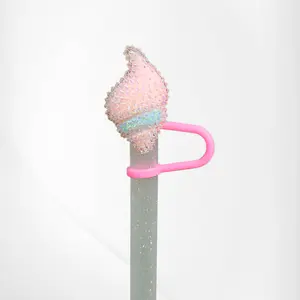 Bling Glitter Seashell  Silicone Straw Topper  - Pink & Blue