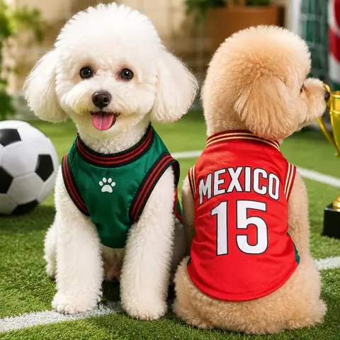 Mexico 15 Dog Jersey Shirt in Red and Green, Breathable Sleeveless Pet Sports Vest for Small Medium Dogs and Cats, Lightweight Mesh Puppy Outfit for Daily Walks, Photos, Parties, Outdoor Play, Holiday Events and Game Day