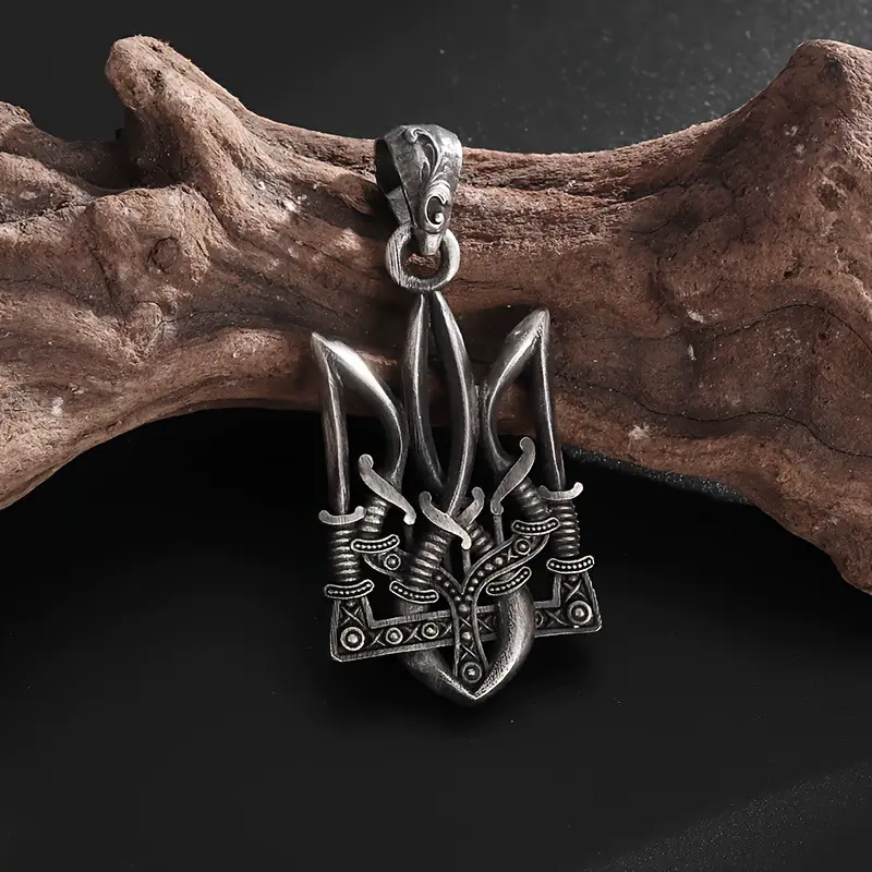JEWEL-4U - Retro Neptune Poseidon Trident Necklace Ukraine National Emblem Pendant Men\\\\\\'s Fashion Cool Trendy Jewelry Accessories