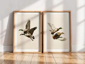 Retro Outdoors Art Mallard Duck Prints 1 of 2 Outdoorsy Wall Prints Home Office Decor Nature Wall Art Hunting Gift for Dad ( Random if not leave masseger )