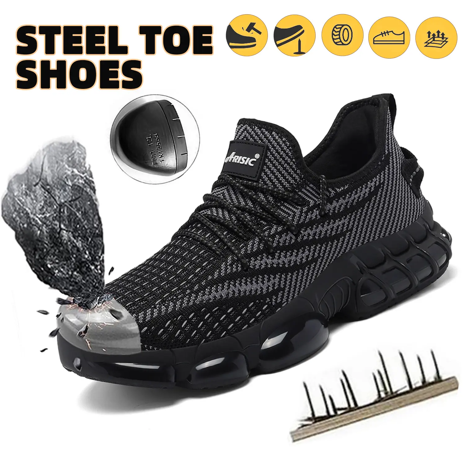Men Steel Toe Safety Sneakers – Unisex Lightweight Breathable Work Shoes Non Slip Indestructible Protective Trainers