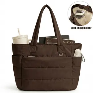 Five Season Home 20L Puffy Quilted Tote Bag for Women, Lightweight Bubble Nylon Laptop Shoulder Bag with Multiple Compartments for Work, Travel, and College