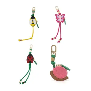 Women'S  Leather  snails Coin Purse Charm - Keychain with pink & Brown snails Design, Golden-Tone Hardware, Zipper Closure Creative animal-shaped bag charms