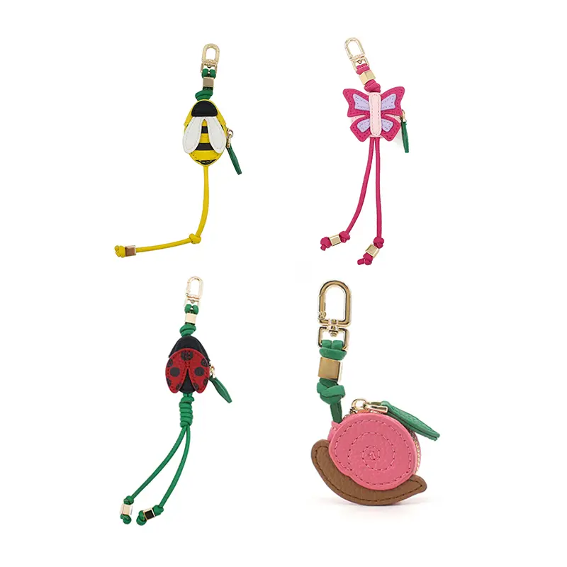 Women's Leather Kawaii Snail Bag Charm - Novelty Coins Purse Accessory, Pink & Brown Animal-Shaped Keychain with Zipper Closure, Gold-Tone Hardware, Small with Compartment, Accessories, Kawaii Accessories