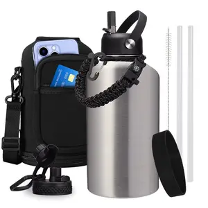 32oz 40oz 64oz 128oz Insulated Water Bottles with Straw & Chug Lid, Paracord Handle, Triple Wall Stainless Steel Wide Mouth Thermal Flask