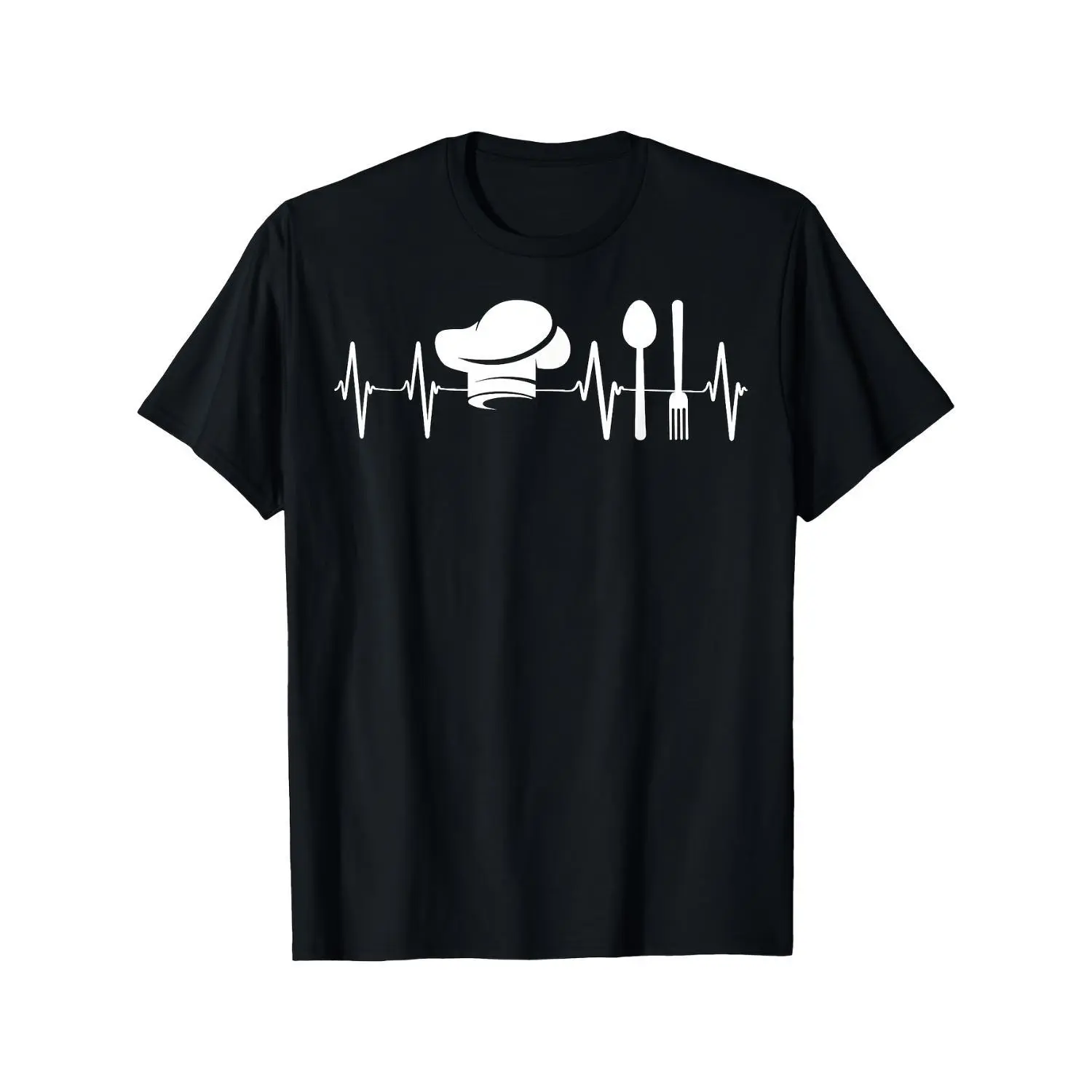 Men's Round Neck Short Sleeve Cotton Tshirt - Menswear Graphic T Shirts with Black & White Funny Chef Heartbeat Kitchen Design, Breathable Fabric, Machine Washable Casual Top, Gift for Foodies, Business