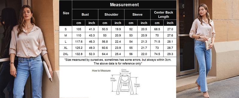 Womens Blouse Satin Silk Shirts Button Down Shirts Casual Loose Long Sleeve Office Work Tunic Tops