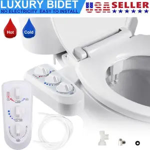 Mechanical Bidet Attachment for Toilet Dual Nozzle Self Cleaning Fresh Water Sprayer with Brass T-Valve Stainless Steel Hose Adjustable Pressure Feminine Rear Wash Easy DIY Install