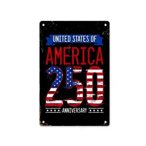 America 250th Anniversary Distressed Metal Sign, US Flag Design Patriotic Wall Decor for 2026 Celebration