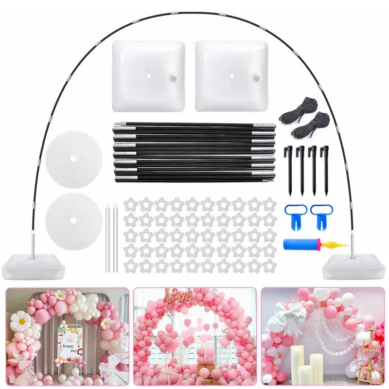 Adjustable Balloon Arch Stand Set - 9FT Height, 10FT Width Balloon Party Supplies with Sturdy Garland Frame, 15 Folded Glass Fiber Pole, 17 Inches High Strength Accessories, Pump, Clip, Knot Fastener, 2 Ground Secure Ropes for Wedding, Christmas Decor