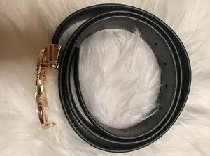 Black Grained Leather Belt with Polished Gold Buckle Timeless Black Leather Belt with Iconic Gold  | BuckleBusiness & Casual Versatile