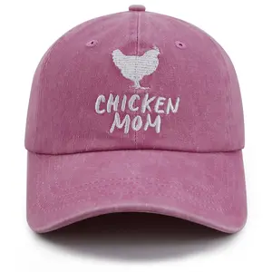 Chicken Hat for Women Mom Mama Mother, Adjustable Washed Cotton Embroidered Farm Hen Baseball Cap, Christmas Mothers Day Birthday Chicken Gifts for Mommy Grandma Chickens Owners Farmer Lover