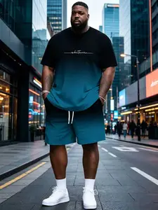Men's Plus Size Summer Set, Loose Fit Short Sleeve Tee and Shorts, All over Print, Casual Style, Ideal for Big Sizes