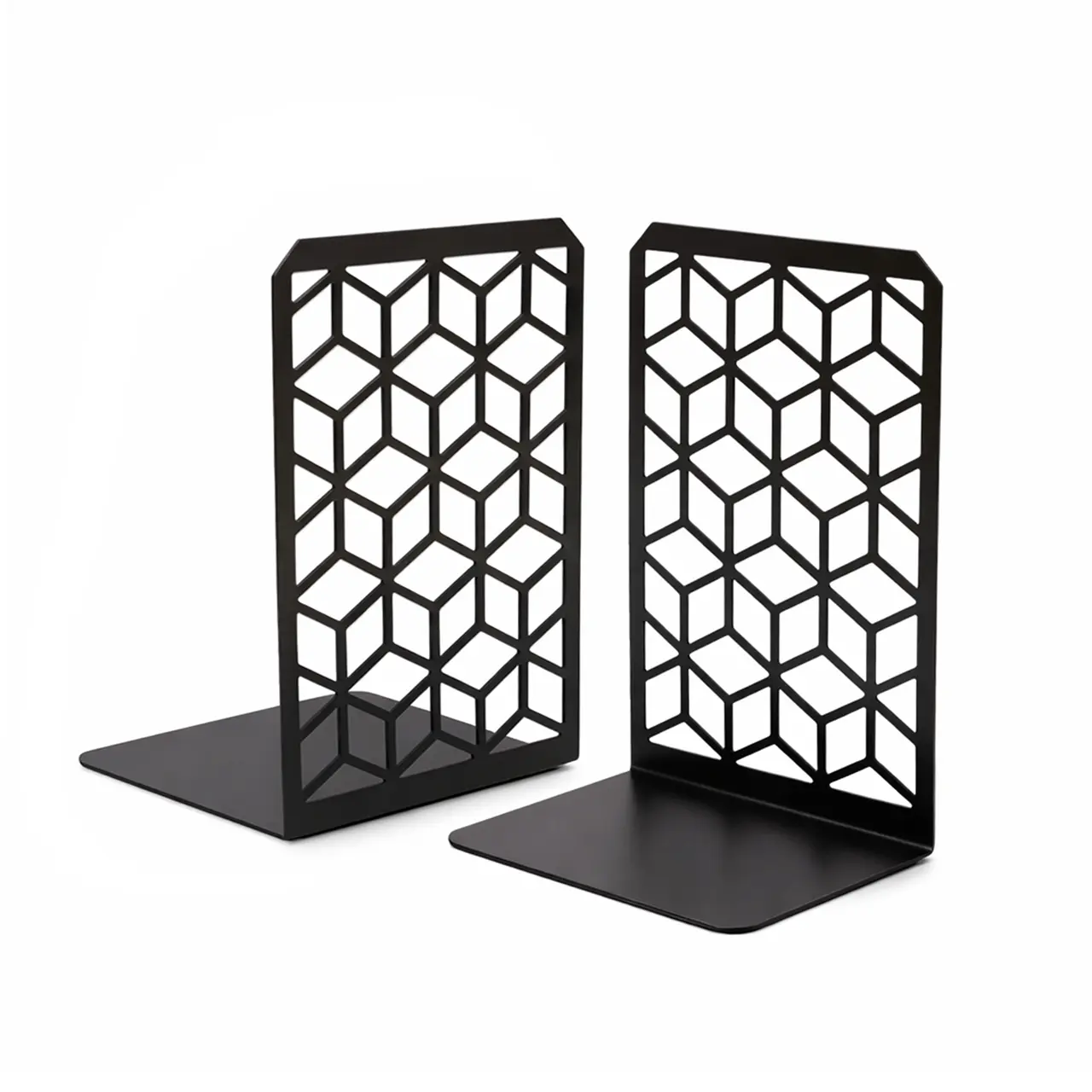 Geomod 3D Metal L-Shape Bookends for Book Lovers - 7in Tall, 4.75in Wide, Heavy-Duty, Anti-Slipping, Scratch-Resistant Surface, Modern Farmhouse Contemporary Desk Organizer, Fits All Books, Reduces Weight and Strain, Reduce Weight And Strain